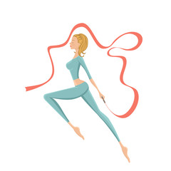 Beautiful gymnastic girl performing with ribbon
