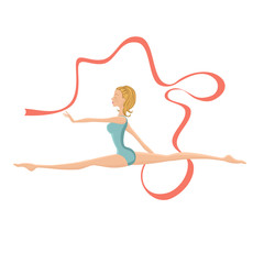 Obraz premium Beautiful gymnastic girl performing with ribbon
