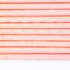 japanese snack food biscuit stick strawburry coated on white background.