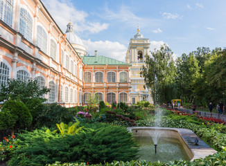 Fototapeta na wymiar gardens inside Alexander Nevsky Monastery grounds 