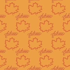 Seamless pattern of maple leaves with calligraphy lettering Autumn. Vector eps 10