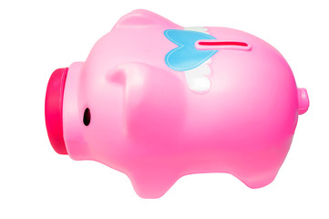 Piggy Bank side pink on isolate white background
