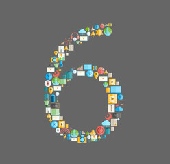 Six number social network with media icons, vector illustration