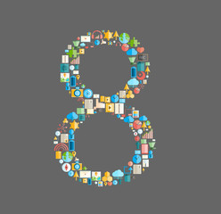 Eight number social network with media icons, vector illustratio