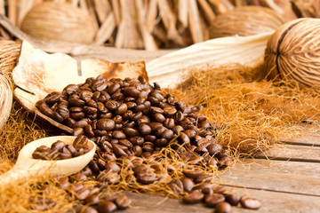 Coffee seed on vintage background