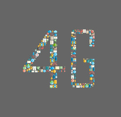 4G number social network with media icons, vector illustration