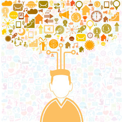 Social network with media man icons background, vector illustrat