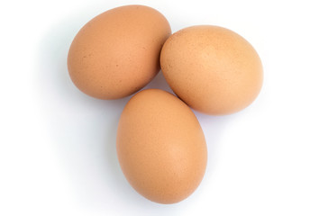 Three eggs isolated on white background