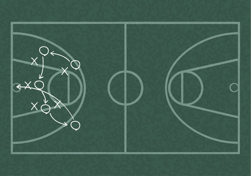 Realistic blackboard drawing outline of basketball