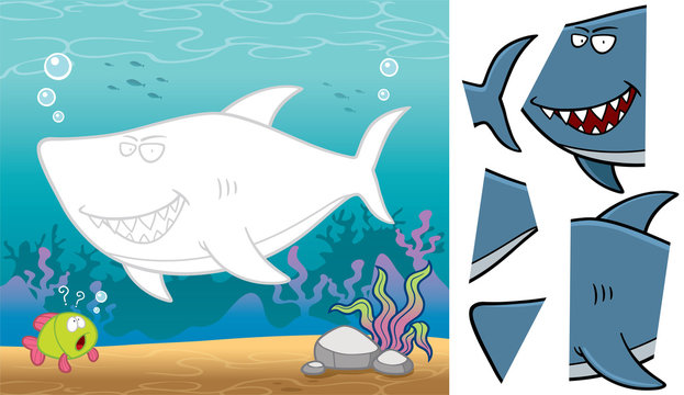 Vector Illustration of Education Jigsaw Puzzle Game for Children with Shark