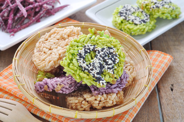 Thai Sweet Crispy Rice Cakes with Cane Sugar Drizzle.