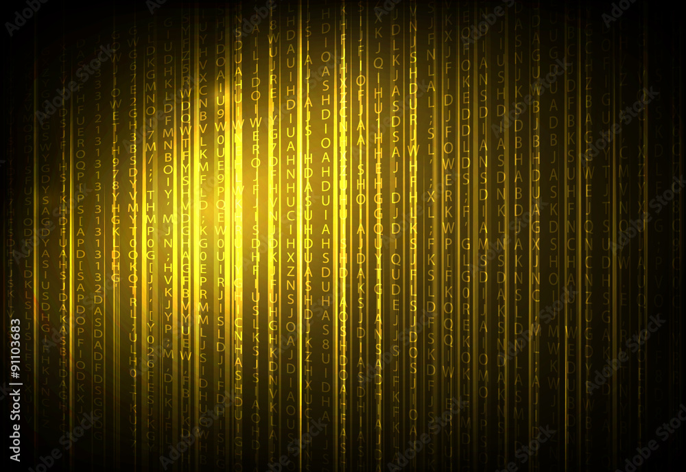 Poster abstract orange binary code of technology, vector illustration