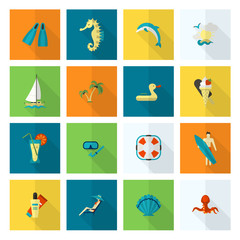 Summer and Beach Simple Flat Icons