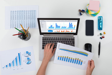Person Working With Graph On Laptop