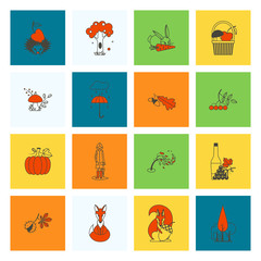 Fototapeta premium Set of Flat Autumn Icons