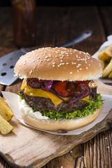 Beef Burger with Cheese and Chips