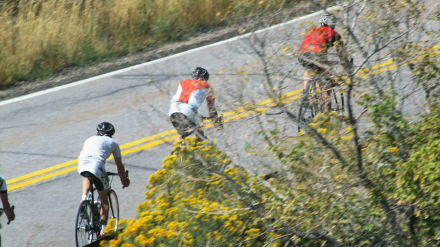 cyclists going downhill