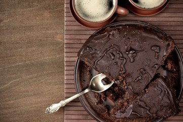 Chocolate cake and coffee