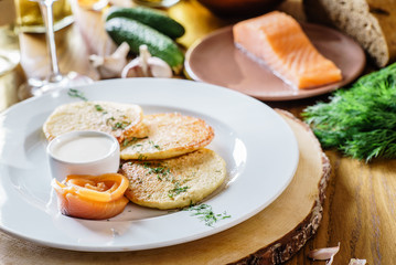 potato pancakes with salmon