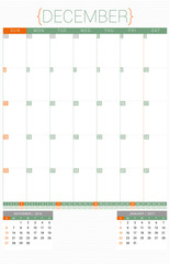 Calendar Planner 2016 Design Template. December. Week Starts Sunday