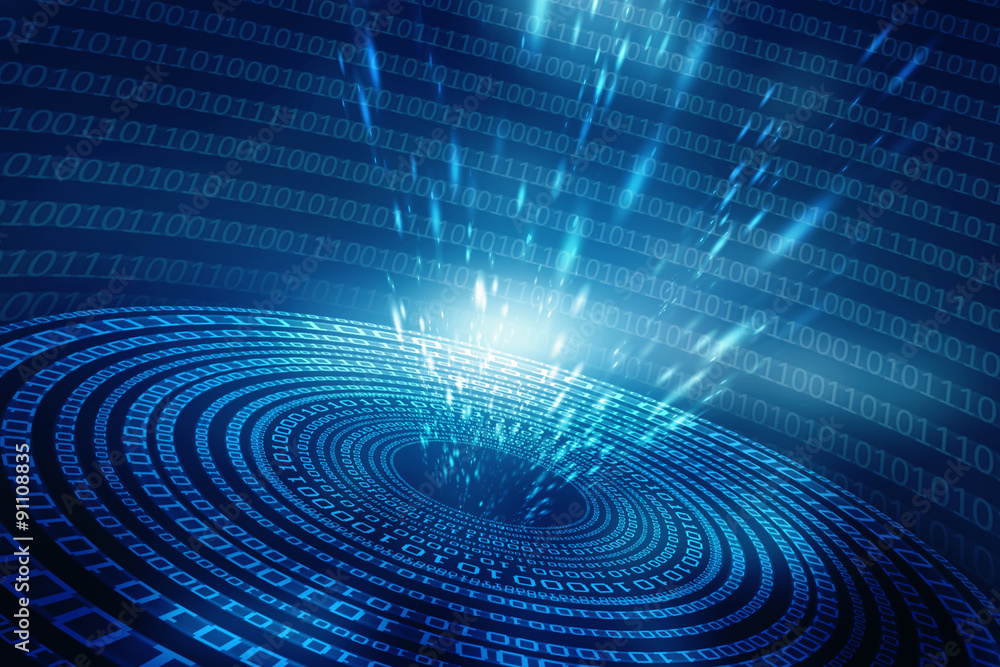 Poster 2d illustration abstract digital binary data on computer screen