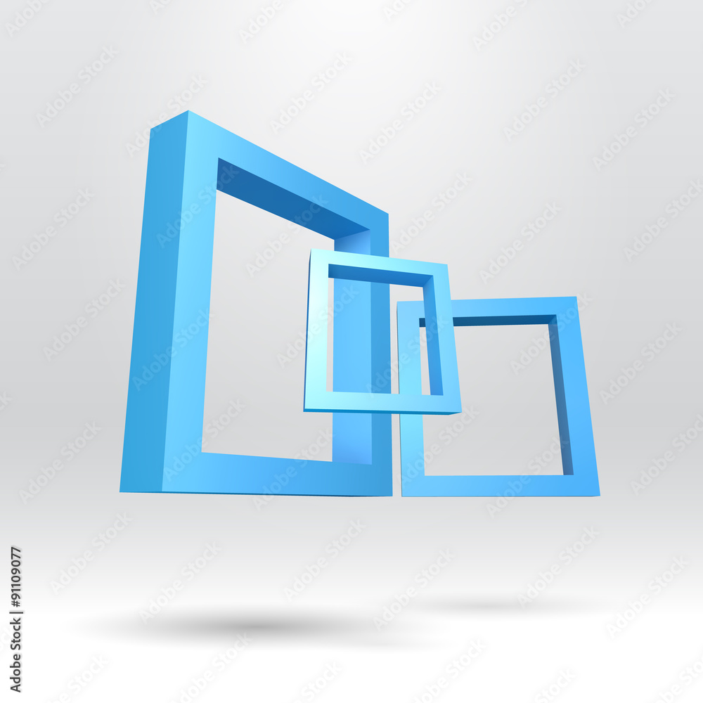 Poster three blue rectangular 3d frames