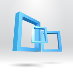Three blue rectangular 3D frames