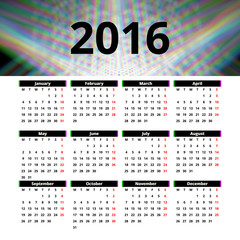 Calendar 2016 template design with header picture starts monday
