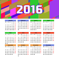 Calendar 2016 template design with header picture starts monday