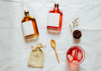 Cold brew tea branding mockup identity with glass of iced tea