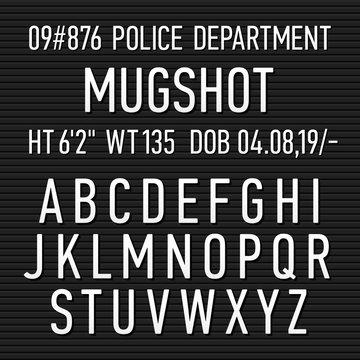 Police mugshot board sign alphabet
