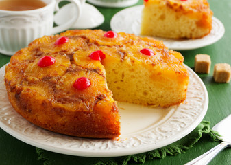 Upside down pineapple cake with caramel.