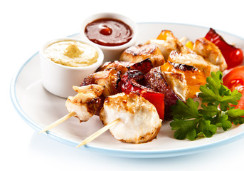 Shashlik - grilled meat and vegetables 