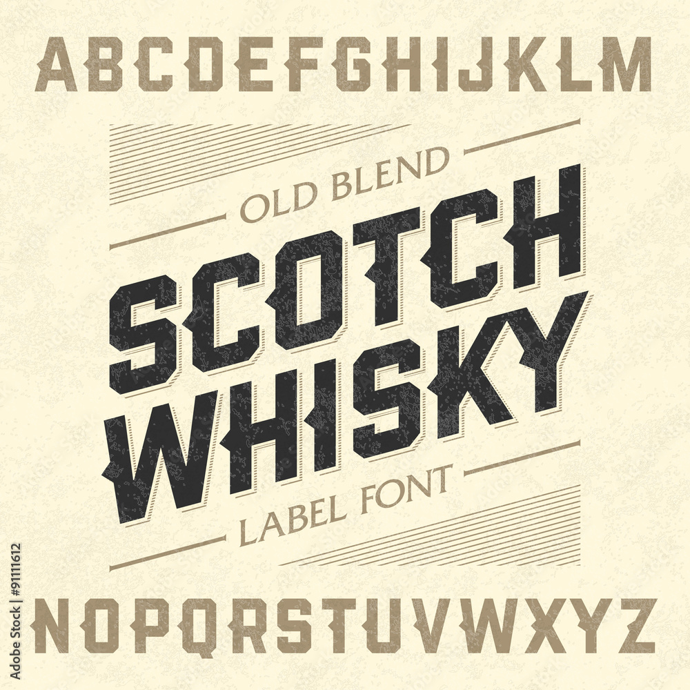 Poster scotch whiskey style label font with sample design. ideal for any design in vintage style.