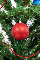 Christmas tree decorated colored balls