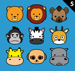 Flat Animal Faces Stroke Icon Cartoon Vector Set 5 (Safari)