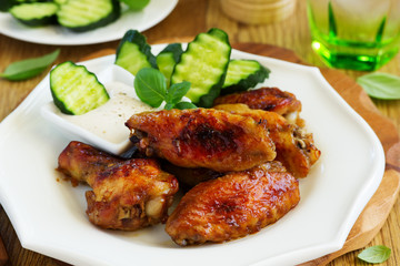 Baked in soy sauce chicken wings.