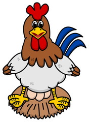 hen with nest and eggs