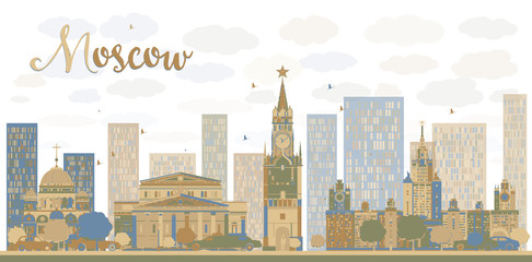 Moscow City Skyline in blue and brown color