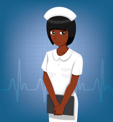 Black Nurse with Pulse Background Cartoon Vector Illustration