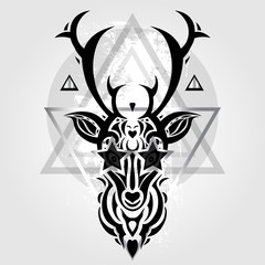 Deer head. Tribal pattern.