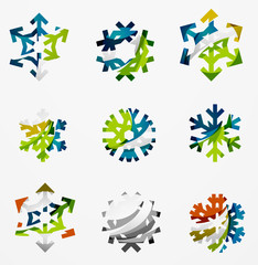 Set of abstract colorful snowflake logo icons, winter concepts