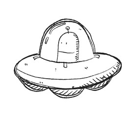UFO Doodle, a hand drawn vector doodle illustration of an alien driving its UFO.