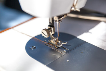 Sewing machine and fabric close up