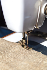 Sewing machine and fabric close up
