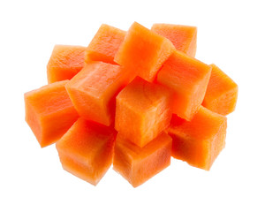 Carrot isolated. Carrot slice. Cubes isolated on white.