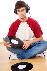 Man with music LP