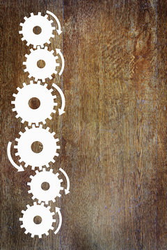 Wooden Background With A Sidebar Made Of Cogwheels