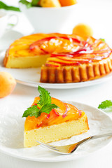 Fruit cake with peaches and ricotta.