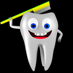 Tooth with toothbrush
